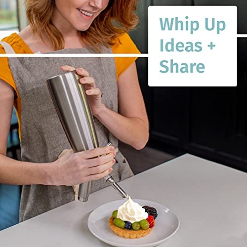 Whipped Cream Dispenser Stainless Steel - Professional Whipped Cream Maker - Gourmet Cream Whipper - Large 500Ml / 1 Pint Capacity Canister - Includes 3 Culinary Decorating Nozzles #TOP5