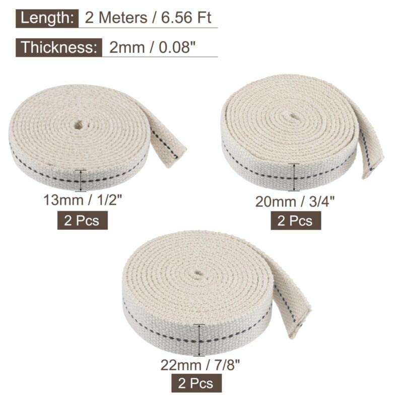 Tool parts Oil Lamp Wick Cotton 1/2 Inch 3/4 Inch 7/8 Inch Wide 2m With Black Stitch - 1 Set