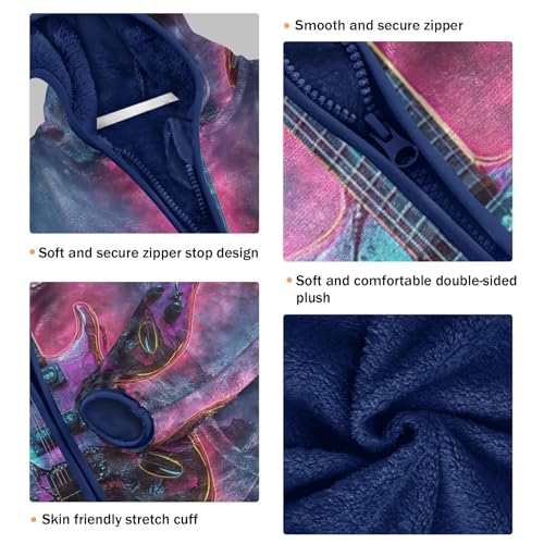 Guitar with Neon Lights Toddler Fleece Jacket Girl Boys Hooded Fleece Jacket Coat Warm Outwear Zip-up 3-10T3