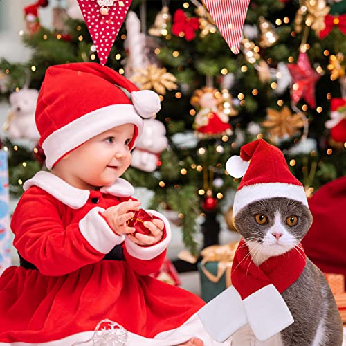 Kungfu Mall Weihnachtskostüm für Katzen, Weihnachtsmann-Mütze, Schal, Geweih, Mütze, verstellbarer Kragen, Fliege, für Hunde, Katzen, Welpen, Geschenk, 1 Set (4 Stück)