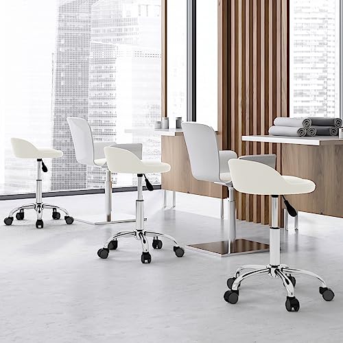 Image of Nova Microdermabrasion Rolling Stool with Wheels Swivel Salon Stool Adjustable Drafting Tattoo Office Chair for Massage Bar Kitchen Spa Shop with Thick Cushion (White)