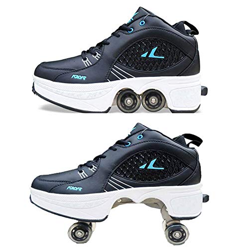 Pinkskattings@ Unisex-Kinder Fitnessschuhe Rollschuhe Sneaker Mit Rollen Automatische Wanderschuhe Unsichtbar Zum Skaten/Party/Disco/Tanz/Geburtstag/Weihnachten,Schwarz,42