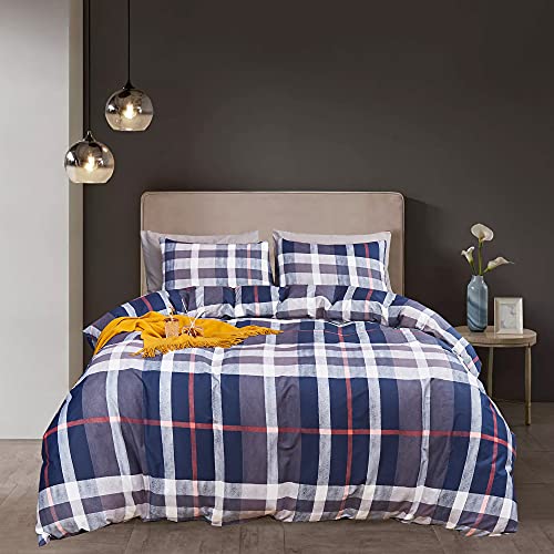 Wellboo Navy Plaid Pillowcases Blue Grid Pillow Shams Queen Cotton Men Boys Blue And Grey Buffalo Comforter Pillow Covers Women Girls Large Square Blue Pillow Protector #TOP3