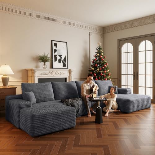 Image of Boneless Couch, Modular Sectional Couches for Living Room, U-Shaped Cloud Couch Sofa with Deep Seat, Fluffy Corduroy Upholstered Corner Sofa