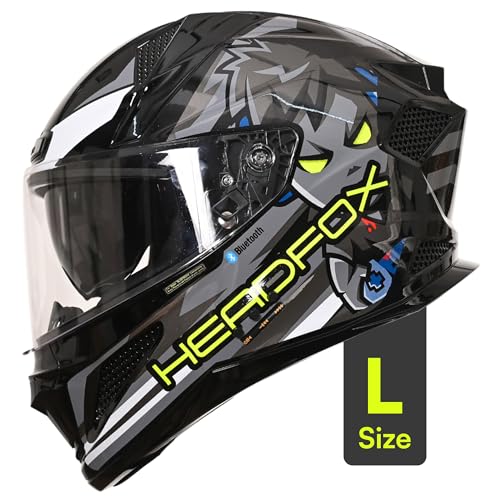 Image of HEADFOX N2F Shady Full Face Bluetooth Helmet for Bike | Waterproof Smart Helmet for Men & Women | ISI Certified | Built-in Bluetooth & LED Lights | Matte & Gloss Finish