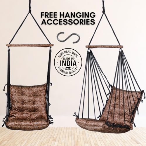 Image of Patiofy Jhula for Balcony /Swing for Balcony for Adult /Jhoola for Home /Wooden Swing Indoor /Hammock /Suitable for Indoor & Outdoor / 120Kgs Weight Bearing Capacity (Texture Light Brown)