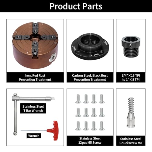 Siiixs CK0401A1 4 Inch Wood Lathe Chuck Set 1 Inch X 8Tpi Thread & 3/4"X16Tpi Adapter, Self-Centering 4 Jaw Wood Turning Chuck thumb #3