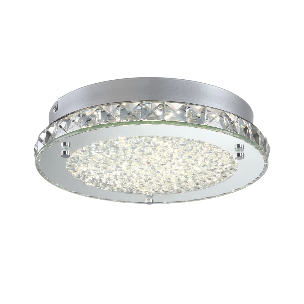 Lzawvm LED Ceiling Light fixtures Modern K9 Crystal Chandelier Dimmable 4000K Glass Ceiling Lamp 8 Inch Flush Mount Ceiling Light for Kitchen Hallway Bathroom Laundry