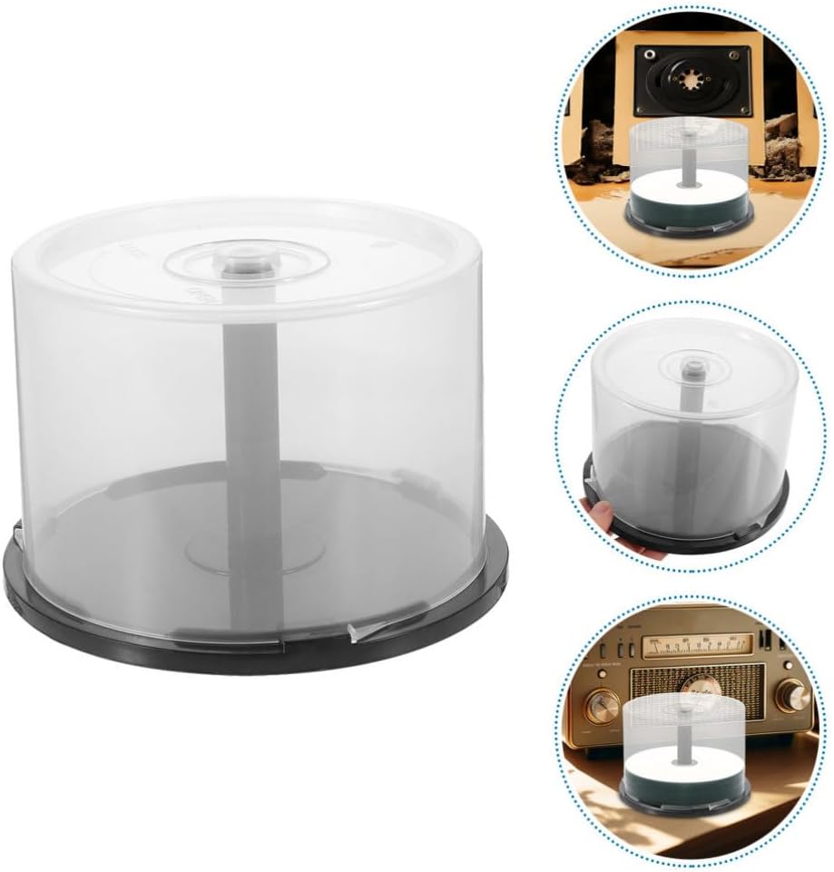 LIFKOME Cd DVD Storage Bucket 5.51X5.51X3.14In Plastic Disc Organizer with Dome Lid Holds 50 Discs Space-Saving Case for Home Office Travel