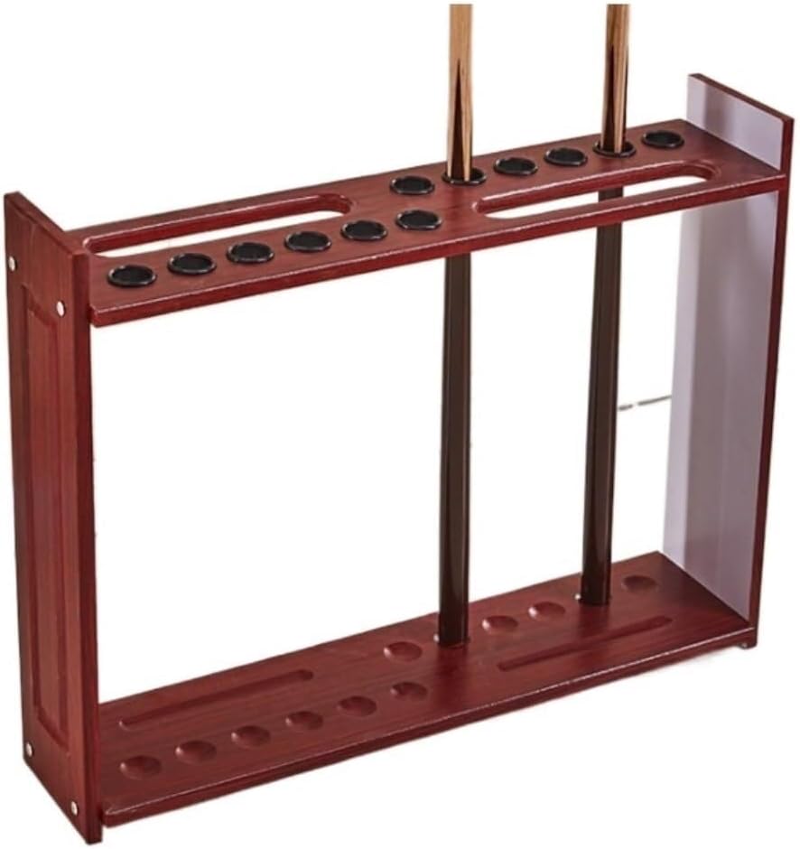 12-Cue Pool Rack Floor Stand – Wooden Freestanding Billiard Stick Holder with Rubber Pads, Bruin, Space-Saving Organizer
