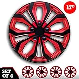 Swiss Drive Hubcaps 17 inch 4 Set - Luxurious Red and Black Design – Durable and Reliable -...