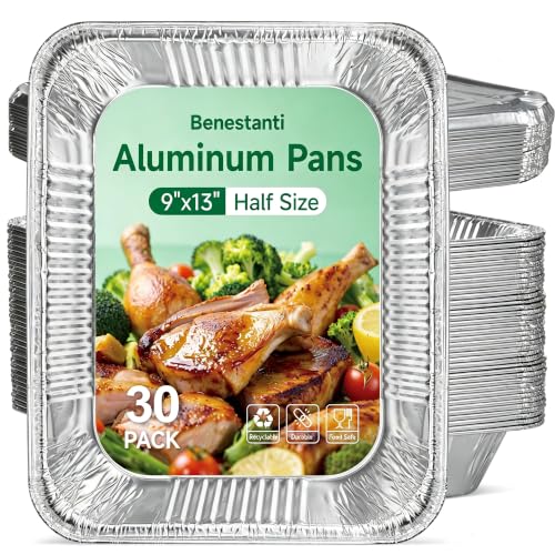 Benestanti 9x13 inch Aluminum Pans with Lids（30 sets）,Disposable Half Size Foil Pans with Lids, Deep Tin Foil Pan,Disposable Baking Pans for Cooking, Storing, Prepping, and Freezing Food,Oven-Safe