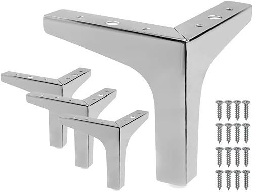 4 patas de muebles de 6 pulgadas, patas de sofá de estilo moderno, patas triangulares cromadas pulidas de metal para mesa, armario, sofá, silla