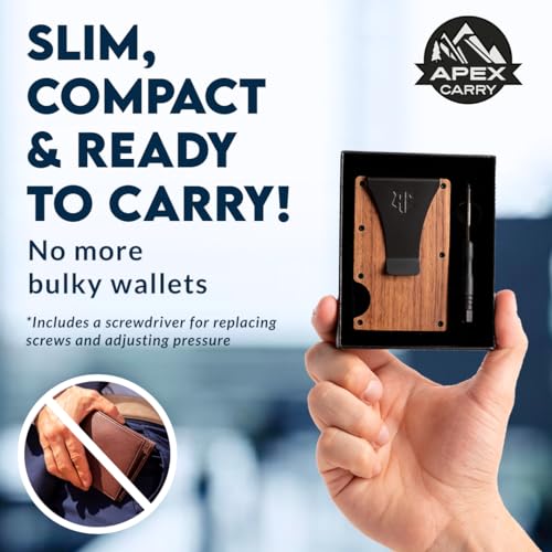 wallets for men - Men's Minimalist Credit Card Holder - Slim Wallet for Men with RFID Blocking - Front Pocket Metal Wallet with Money Clip (Walnut)3