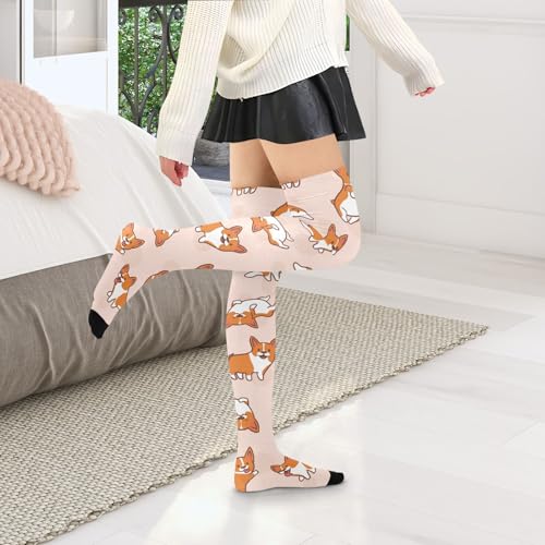 Image of Cartoon Corgi Women's Thigh High Socks Long Over Knee Socks Thick Leg Warm Boot Stockings