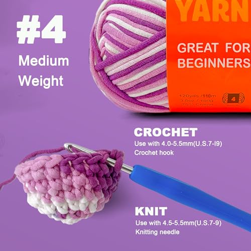 Image of 2 x 3.5Oz /120yds Beginner Easy Yarn for Crocheting and Knitting;Worsted-Weight Medium #4;Cotton Blend Yarn for Beginners Amigurumi DIY (Lavender, 2 Skein)