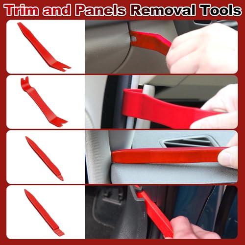 Image of Keze 7 Pcs Auto Trim Removal Tool Kit for Car Panel Dashboard Door Clips and Upholstery with Plastic Pry Tool & Clip Pliers - No Scratch Design Professional Automotive Repair Tools Set, Red