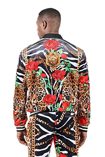 Barabas Men's Zipper Closure Leopard Zebra Floral Chain Jacket 2JBP222