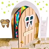 7GANSOS Puerta Ratoncito Perez de Madera Que SE Abre!! En Blanco (Taller Artesanal) con Accesorios y Estrellas Que se iluminan de Noche. Hecho EN ESPAÑA