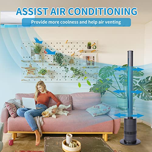 Healsmart Tower Fan, 71°Oscillating Bladeless Fan With Remote Control, Led Display With Touch Control, 9 Hours Timer, 9+1 Wind Speed, For Home & Office, Color: Black, 40" (Hifanxbladelessslek40G) #TOP2