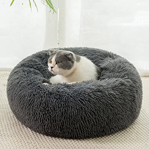 Panier Chien, Couffin Chien Lavable, Coussin Chien Anti Stress XXXL Dehoussable, Paniers Et Mobilier pour Chiens, Lit Moelleux Rond pour Chien, Confortable Dark Grey 60cm