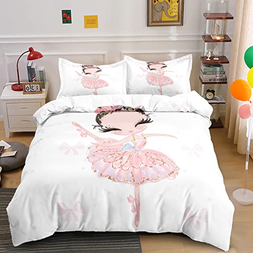 Fundas Nordicas Cama 105 Bailarina Rosa Ropa de Cama para Niñas Niños con Cremallera Suave Transpirable 110gsm Microfibra Fundas Nordicas 180x220 cm + 2 Fundas de Almohada 50x80 cm