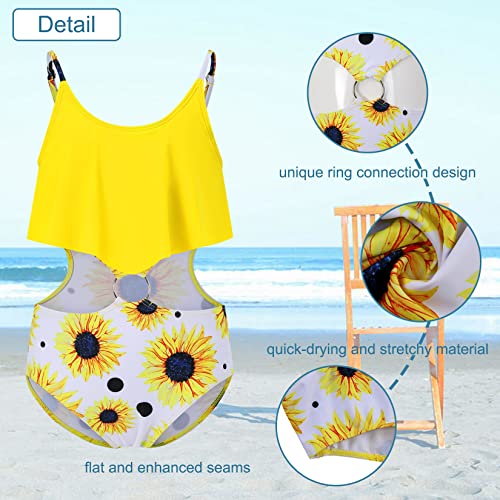 Girls One Piece Swimsuit Ring Linked Cute Swimwear Adjustable Strap Floral Beach Bathing Suit 3-12 Years2