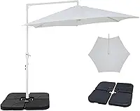 Kit Ombrelone Lateral Suspenso 3m Veneza Com Manivela + Base 60L Quadrada - Belfix - Branco