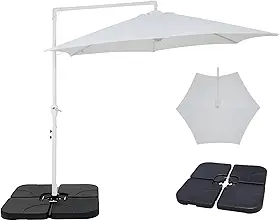 Kit Ombrelone Lateral Suspenso 3m Veneza Com Manivela + Base 60L Quadrada - Belfix - Branco