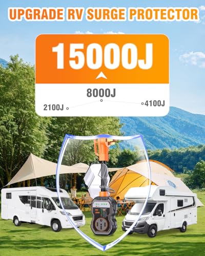 Image of GEARGO RV Surge Protectors 50 Amp, 15000 Joules RV Circuit Analyzer, IP68 Surge Voltage Protection, RV Adapter Plug for Camper (Orange)