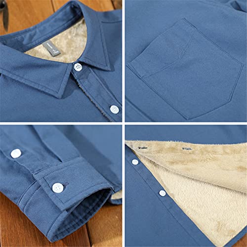 Dickes Fleece-Hemd für Herren, Brusttasche, Oxford-Baumwolle, einfarbig, langärmelig, Revers, 518 Weiß, M