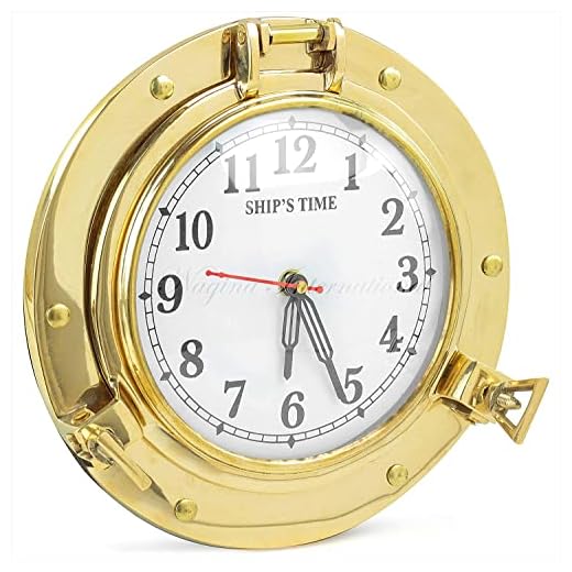 Nagina International 9" Antique Brass Premium Nautical Wall Decor Vintage Time's Clock | Pirate's Porthole Decorative Clock (Brass Ship Time)