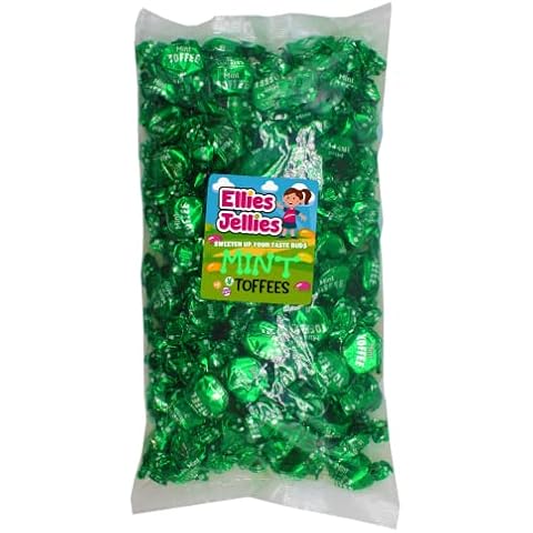 Ellies Jellies, Mint Toffees, 1kg Bag, Individually Wrapped, Mint Flavour, Toffee Cover