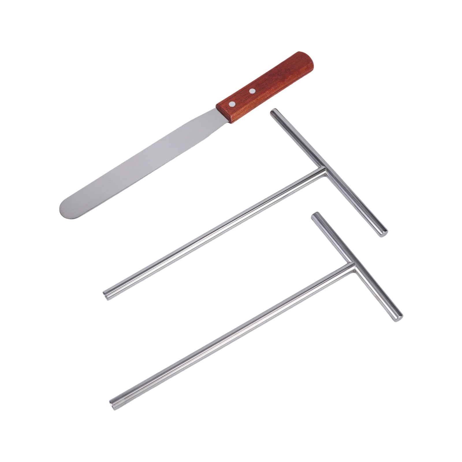 3 Piece Stainless Steel Crepe Spatula Set T Shape Batter Spreader and Wooden Handle Turner for Dessert Pancake Baking Tool Ergonomic Baking Spatula