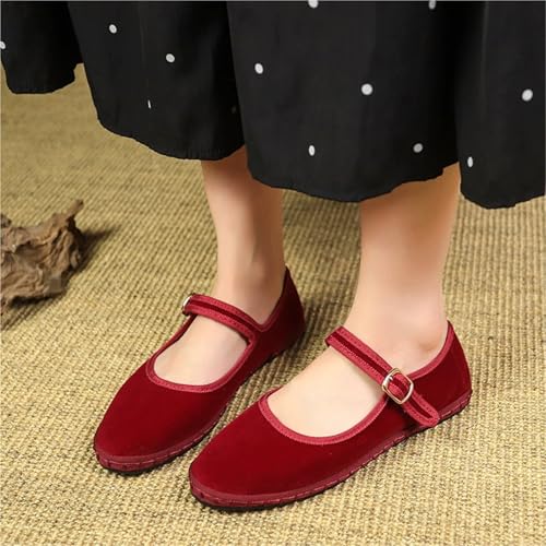 Retro Flat Shoes for Women Casual Buckle Strap Women's Flats Solid Round Toe Shallow Soft Bottom Ladies Shoes2