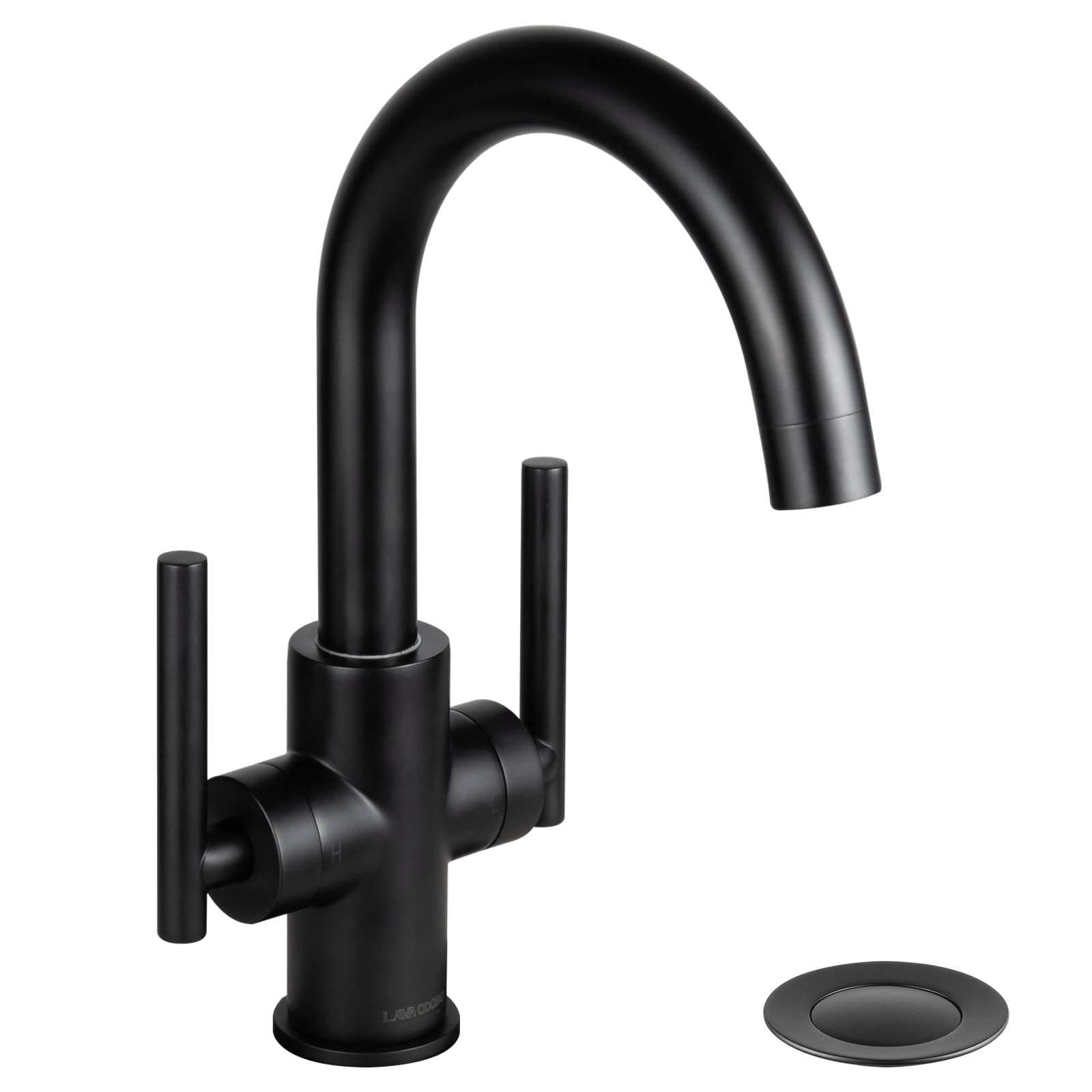 Matte Black Bathroom Faucet Single Hole, Lava Odoro Modern Two Handle Bathroom Sink Faucet Black Vanity Faucet Lavatory Tap With Pop Up Drain Assembly Suppply Line, Deck Plate Included, BF555-MB