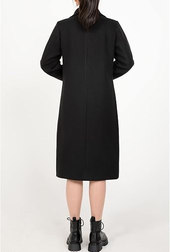 Lisskolo Women's Wool Blend Pea Coat Notch Lapel Single Breasted Classic Winter Long Wool Trench Coat