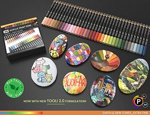 36 Acrylic Paint Pens Skin and Natural Earth Tone Marker Set 0.7mm Extra Fine Tip For Rock Painting, Canvas, Mugs, Glass, Wood, Fabric, Scrapbooking, Most Surfaces. Non-Toxic, Quick Drying Waterbased