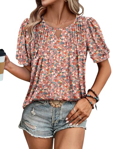 KISSMODA 2025 Womens Short Sleeves V Neck Floral Summer Tunic Top Woman Boho Tunics Tops2