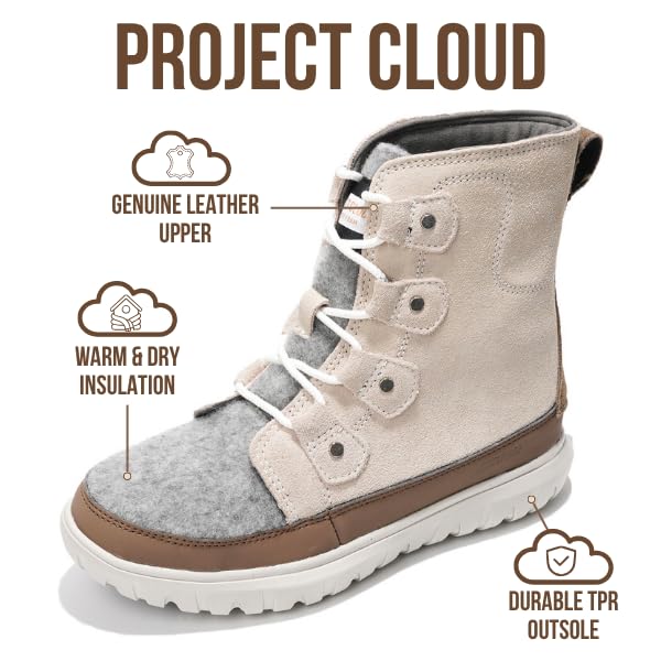 Image of Project Cloud 100% Genuine Leather Womens Snow Boots- Genuine Leather Waterproof Memory Foam Insole and Non-Slip Winter Snow Boots For Women Footwear - Outdoor Shoes (Leonora)