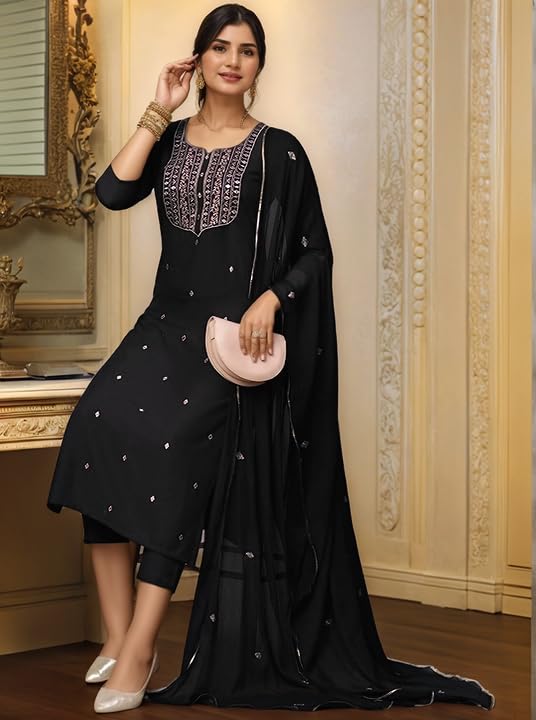 Kurta droite brodée en rayonne GoSriKi avec pantalon chic - 5