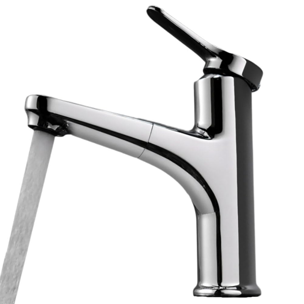 Robinet de lavabo extractible gris cuivré Teles argenté mitigeur eau chaude froide