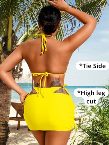 Image of ShawGobow Womens 3 Piece Leopard Bikini Set,Triangle String High Cut Thong Sexy Swimsuit & Coverup Skirt,Pool Party Outfit