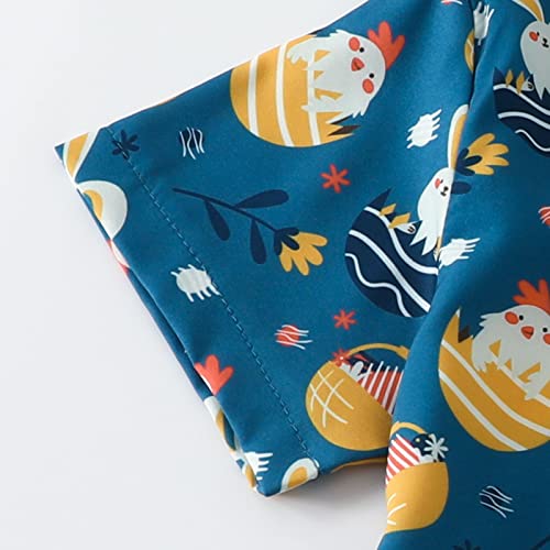 Roupas para meninos de 3 meses de manga curta com estampa de coelho de desenho de páscoa (azul-marin
