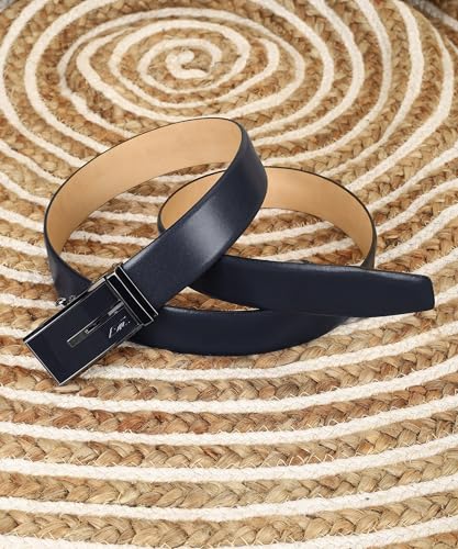 Men's Genuine Leather Belt - Navy Blue Auto-Lock Buckle Business & Casual Formal Belt Wrinkle Free4
