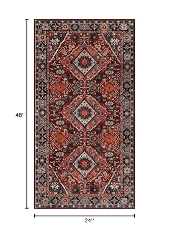 Beeiva Tapete Oriental 2x4 pies Rojo/Multi Antideslizante miniatura 2