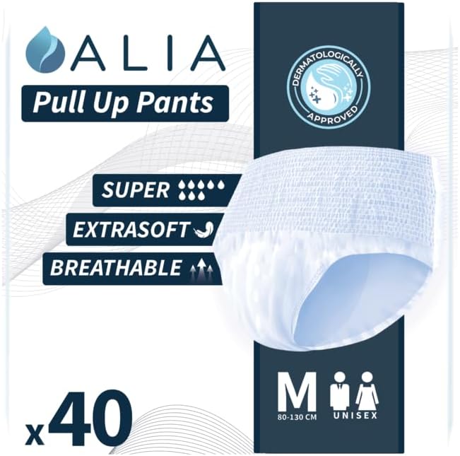 40 x ALIA Super MEDIUM Adult Incontinence Pull Up Pants | Men & Women Disposable Adults Pants | High Absorbency Unisex Adult Diapers | Breathable & Fast Absorption Odour Control | 4 Packs of 10