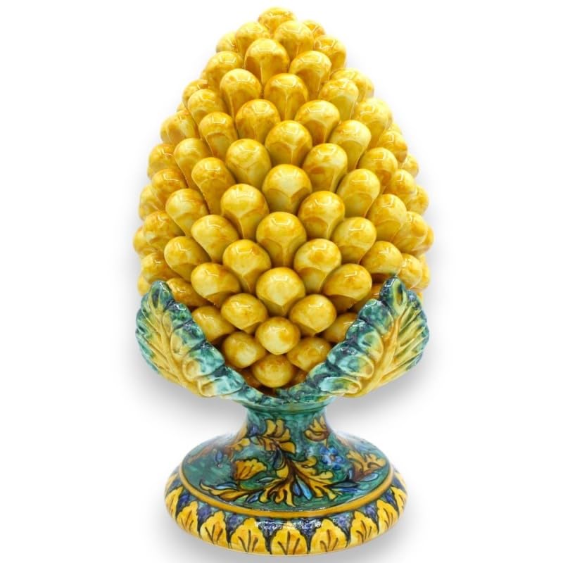 Pomme de pin Sicilienne artisanale céramique jaune feuille acanthe