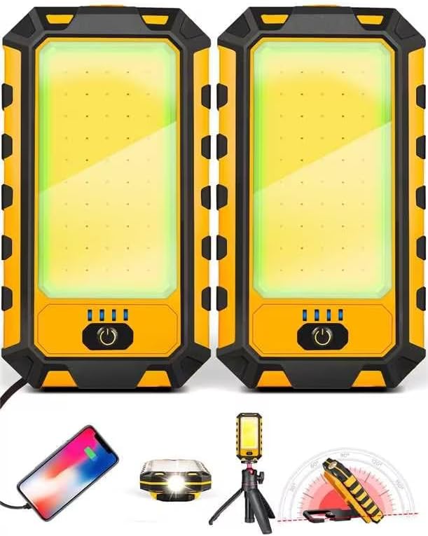 2Pack LED Work Light, 1500Lumens Rechargeable Magnetic Flashlight Rotatable Portable Charger Mechanic Light with Hanging Hook Job Site Lighting, Tool Light for Repairing Working Camping Hiking