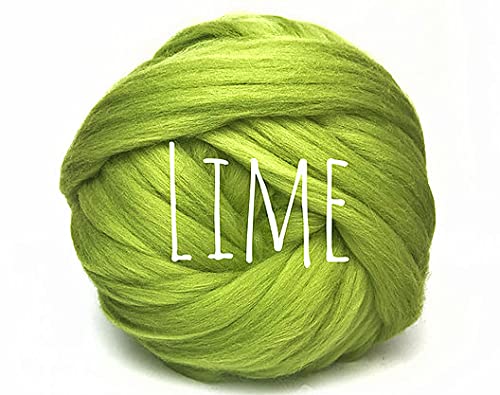 Colorful Passions Merino Wool Roving Oeko-TEX Certified Chunky Yarn Arm Knitting Felting Spinning Weaving Macrame 26-28 Microns EU Suppliers Lime 500g (0.5kg) (1.1lb) โ image 1